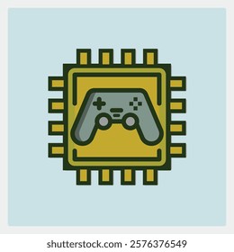 Iconic Illustration of a Game Controller Integrated Within a CPU Chip Design