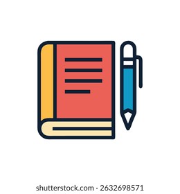Iconic illustration of a notepad and a writing tool