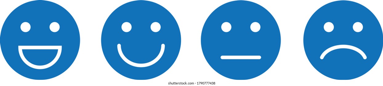 Iconic illustration of satisfaction level. Range to assess the emotions of your content. Feedback in form of emotions. User experience. Customer feedback. Excellent, good, normal, bad, awful.