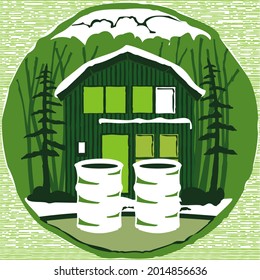 Iconic Illustration of Two Pottery Cup of Tea Served Outdoor with Green Scenery Background in the Season Asian Scene adaptable for Logobrand or Signboard