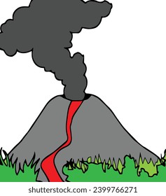 imagen icónica de un volcán en erupción que emite lava caliente y también nubes negras calientes y cenizas gruesas que se elevan en el cielo.