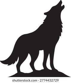 Iconic image of lone wolf standing on rocky terrain while howling representing spirit of nature and wild animal beauty.