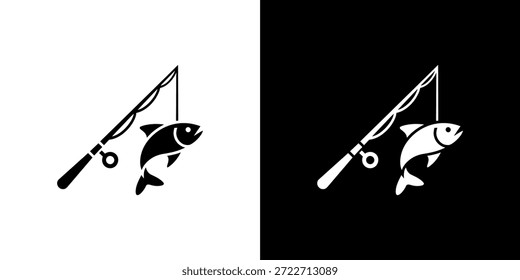 Una Imagen icónica que retrata un pez capturado en una línea, simple y monocromo.