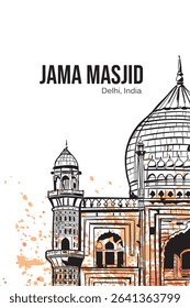 Iconic Jama Masjid Ink Illustration