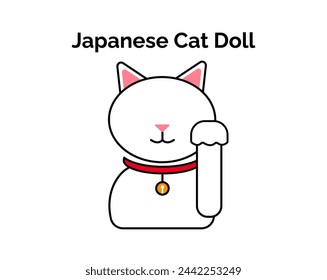 Iconic Japanese symbol and mascot in cartoon style. Japanese cat doll maneki neko.