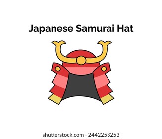 Símbolo japonés icónico y mascota en estilo de dibujos animados. Ilustración de sombrero samurai japonés.