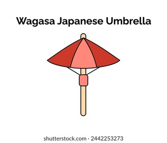 Iconic Japanese symbol and mascot in cartoon style. Wagasa Japanese umbrella. 