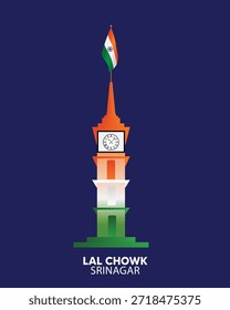 Iconic Lal Chowk clock tower monument illustrated with patriotic Indian colors