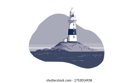 iconic lighthouse standing on rock in ocean steady and strong firm foundation beacon of light in a sea - monochromatic dark colour with nautical and marine vibes