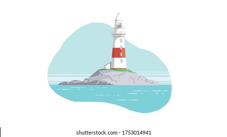 iconic lighthouse standing on rock in ocean steady and strong firm foundation beacon of light in a sea - fresh and vibrant colours with nautical and marine vibes