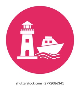 Iconic lighthouse standing tall beside a boat on serene waters, symbolizing guidance and safety