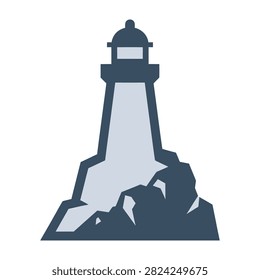 Iconic lighthouse standing tall on rugged rocky coastline with crashing waves