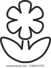 Iconic line icon of a blooming flower. Represents macro photography, close-up mode, nature, growth, and beauty branding with adjustable line weight features.