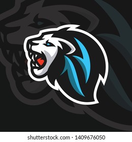 Iconic lion roar logo in e sport style