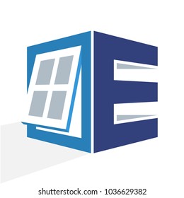 iconic logo with a combination of the window frame and the initial letter E