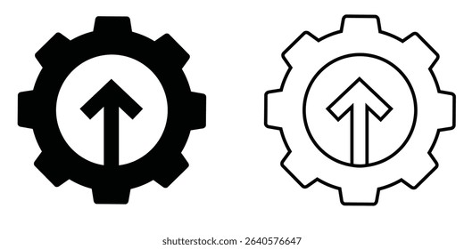 Iconic logo design featuring arrow within gear shape representing progress and innovation