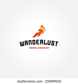Iconic Logo design template for travel company | vector illustration of fiery burning flaming footstep isolated on white background