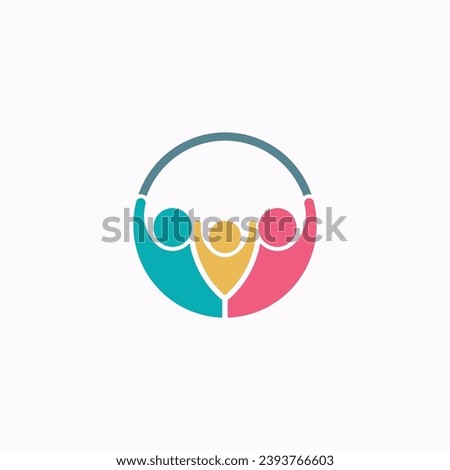Iconic logo featuring three FAMILY persons celebrating together with raised arms