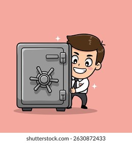 Iconic logo of a smiling bank teller behind glass counter.