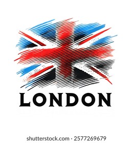 Iconic London Logo with UK flag in Artistic Brushstroke Design