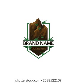 iconic and memorable vector logo of lawn care with rock or stone illustration