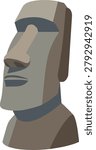 Iconic Moai Easter Island Stone Statue in Flat Vector Cartoon