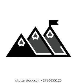 Iconic mountain range with flag on peak in black and white