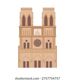 Iconic Notre Dame cathedral building isolated on white background for France travel and architecture vector illustration