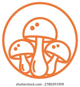 Iconic orange mushroom logo with three fungi in a circular symbol, nature and biology concept