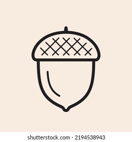 Iconic Outline Cute Vector Acorn With Steam, Nut And Cupule.