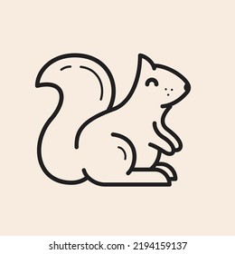 Iconic outline cute vector Squirrel with long tail.