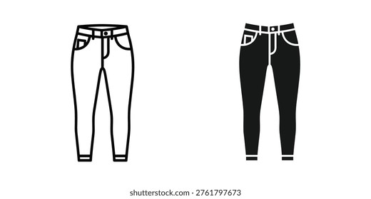 Iconic outline and solid fill representation of jeans, showcasing versatile fashion. Ideal for e-commerce fashion catalogs, lifestyle blogs, or app UI elements.