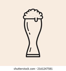 Iconic Outline Vector Beer Pint With Foam. Ready To Use In Multiple Projects Like Websites, Apps, Shops, Videos, Games, Sport Equipment, Marketing Among Others.