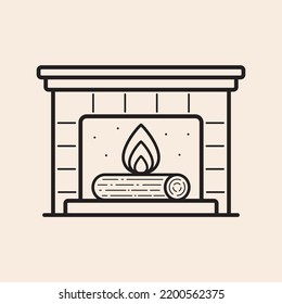 Iconic outline vector fireplace with trunk and fire.