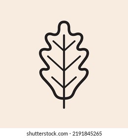 Iconic outline vector oak leaf with veins lines.