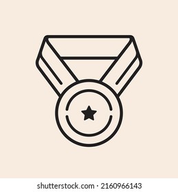 Iconic Outline Vector Sport Medal With Star. Ready To Use In Multiple Projects Like Websites, Apps, Shops, Videos, Games, Sport Equipment, Marketing Among Others.