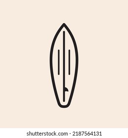 Iconic outline vector surfboard with fin.