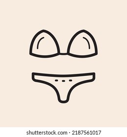 Iconic outline vector swimsuit bikini with bust and hips.