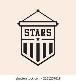 Iconic Outline Vector Team Pennant With Star. Ready To Use In Multiple Projects Like Websites, Apps, Shops, Videos, Games, Sport Equipment, Marketing Among Others.