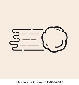 Iconic outline vector thrown snowball with speed lines.