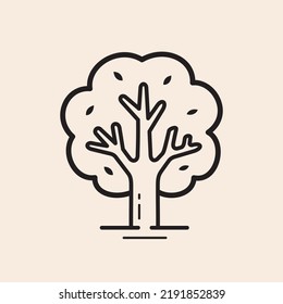 Iconic outline vector tree with leaves, trunk and crown.