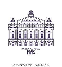 Iconic Paris landmark inspired by Palais Garnier building aka Paris opera house. Famous architectural monument in capital of France in line art design.