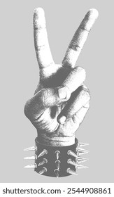Iconic Peace Hand Symbol Gesture with Spike and stude bracelet