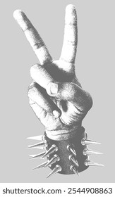 Iconic Peace Hand Symbol Gesture with Spike and stude bracelet