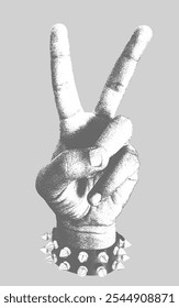 Iconic Peace Hand Symbol Gesture with Spike and stude bracelet