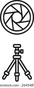 Iconic Photography Duo A Lens Diaphragm Shutter and A Tripod Symbolizing Capturing Moments and Stability in Image Making
