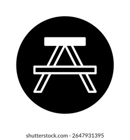 Iconic picnic table symbol, representing outdoor dining, leisure, gathering, and recreational activities design