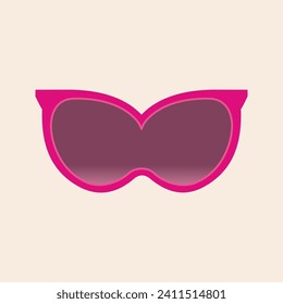 Iconic pinky heart butterfly sunglasses with gradient in the glass and big frame rims vector flat art