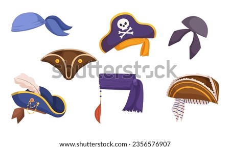 Iconic Pirate Hats Feature Wide Brims, Folded Sides, And Decorative Accents. They Add A Daring And Swashbuckling Flair To Pirate Costumes And Themed Events. Cartoon Vector Illustration