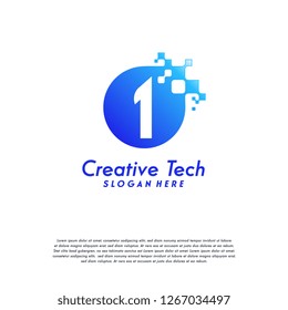 Iconic Pixel Number 1 Logo designs concept, One logo symbol